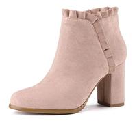 Allegra K Women's Ruffle Block Heel Ankle Boots Dust Pink 6 UK/Label Size 8 US