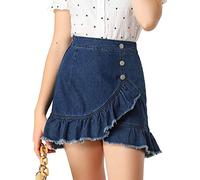 Allegra K Women's Ruffle Irregular Hem High Waist Lightweight Mini Jeans Denim Skirt Blue XL-20