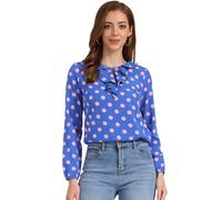Allegra K Women's Ruffle Neck Long Sleeve Vintage Polka Dots Blouse Shirt Blue Pink-Dots M