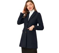 Allegra K Women's Saint Patrick's Day Notched Lapel Single Breasted Outwear Winter Coat, Dark Blue, L