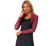 Allegra K Women's Satin Bolero Cardigan Elegant Business Open Front Crop Shrugs Wine Red 12