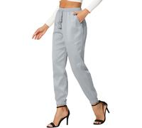 Allegra K Women's Satin Pants Drawstring Elastic Waist Straight Leg Ankle Length Dressy Joggers with Pocket, Silver, Large