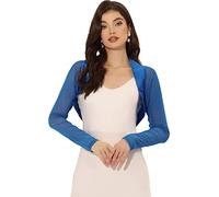 Allegra K Women's Satin Shrugs Elegant Mesh Panel Sleeve Open Front Party Crop Cardigan Royal Blue S