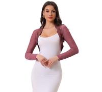 Allegra K Women's Satin Shrugs Elegant Sheer Panel Sleeve Bolero Evening Party Crop Cardigan Dark Pink XL
