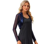 Allegra K Women's Satin Shrugs for Evening Dress Open Front Mesh Cardigan Elegant Wedding Bolero, Dark Blue, XL