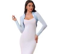 Allegra K Women's Satin Shrugs for Evening Dress Open Front Mesh Cardigan Elegant Wedding Bolero, Light Blue, Large