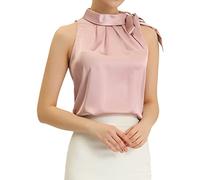 Allegra K Women's Satin Tank Tops Bow Tie Mock Neck Sleeveless Work Blouse | Dressy Casual Camisole Shirt, Under the Blazer Top, Business Office Outfits Professional