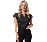 Allegra K Women's Satin V Neck Blouse Ruffle Sleeve Summer Shirt | Chic metal buckle detail Flattering drape cooling satin Wrinkle-free office to date