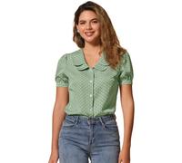 Allegra K Women's Shirts Tops, Polka Dots Shirts, Peter Pan Collar Tops, Puff Short Sleeves Shirt Top Light Green L