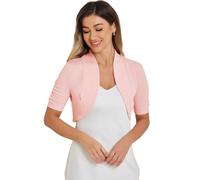 Allegra K Women's Short Sleeve Shrugs Ruched Bolero Cropped Open Front Cardigan Pink L