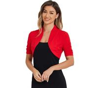 Allegra K Women's Short Sleeve Shrugs Ruched Bolero Cropped Open Front Cardigan Red XS