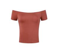 Allegra K Women's Short Sleeves Off The Shoulder Basic Solid Crop Top Brownish Red 12