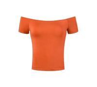 Allegra K Women's Short Sleeves Off The Shoulder Basic Solid Crop Top Orange 12