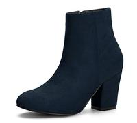 Allegra K Women's Side Zip Chunky Heel Ankle Boots Navy Blue 8 UK/Label Size 10 US