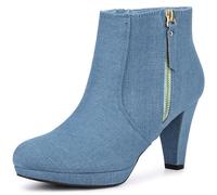 Allegra K Women's Side Zip Low Platform Chunky Heel Ankle Booties Denim Blue 3.5 UK/Label Size 6 US