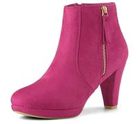 Allegra K Women's Side Zip Low Platform Chunky Heel Ankle Booties Hot Pink 4 UK/Label Size 6.5 US
