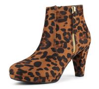 Allegra K Women's Side Zip Low Platform Chunky Heel Ankle Booties Leopard 6.5 UK/Label Size 9 US