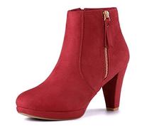 Allegra K Women's Side Zip Low Platform Chunky Heel Ankle Booties Red 7 UK/Label Size 9.5 US