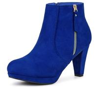 Allegra K Women's Side Zip Low Platform Chunky Heel Ankle Booties Royal Blue 7 UK/Label Size 9.5 US