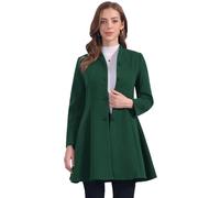 Allegra K Women's Single Breasted A-Line Long Sleeve Swing Winter Coat Dark Green M