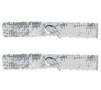 Allegra K Womens Skinny Elastic Waist Belts Sequins Decor Stretchy Belts for Dresses 2PCS Silver 64cm/25.19"