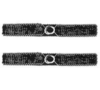 Allegra K Womens Skinny Elastic Waist Belts Sequins Decor Stretchy Belts for Dresses 2PCS Silver Side Black 64cm/25.19"