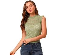 Allegra K Women's Sleeveless Blouse See Through Ruffle Semi Sheer Floral Lace Top Green 20