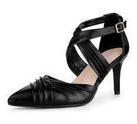 Allegra K Women's Slouches Cross Strap Pointed Toe Stiletto Heels Pumps Black 4 UK/Label Size 6 US