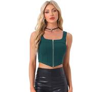 Allegra K Women's Square Neck Asymmetrical Hem Zip Front Crop Tank Corset Tops, Green, XL