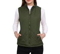Allegra K Women's St. Patrick's Day Body Warmer Stand Collar Lightweight Quilted Zip Jacket Gilet Green L