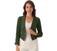 Allegra K Women's St. Patrick's Day Crop Blazer Shawl Lapel Long Sleeve Open Front Suit Jacket Army Green M