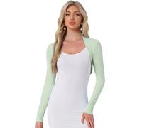 Allegra K Women's St. Patrick's Day Crop Bolero Cotton Elegant Solid Color Long Sleeve Evening Shrug Light Green M
