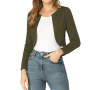 Allegra K Women's St. Patrick's Day Crop Cardigans Curved Hem Open Front Bolero Shrug Army Green L