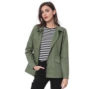 Allegra K Women's St. Patrick's Day Drawstring Waist Flap Pockets Lightweight Utility Jacket Green L