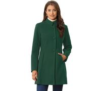 Allegra K Women's St. Patrick's Day Winter Overcoat Mid-Long Stand Collar Single Breasted Coat Outerwear Deep Green L