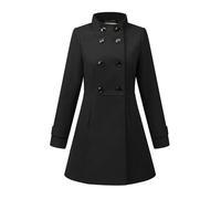 Allegra K Women's Stand Collar Double Breasted Slant Pockets Outwear Winter Coat Black XS