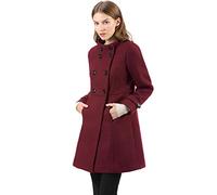 Allegra K Women's Stand Collar Double Breasted Slant Pockets Outwear Winter Coat Burgundy XL