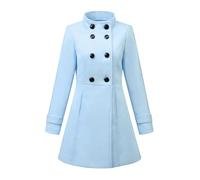 Allegra K Women's Stand Collar Double Breasted Slant Pockets Outwear Winter Coat Sky Blue M