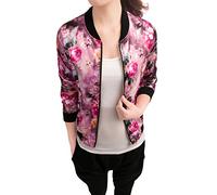 Allegra K Women's Stand Collar Lightweight Zip Up Floral Bomber Jacket Fuchsia M
