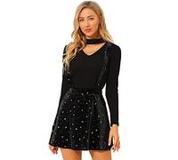 Allegra K Women's Stars Velvet Elastic High Waist Mini Overall Skater Suspender Skirt Black M-12