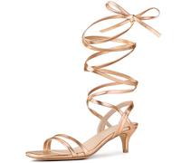 Allegra K Women's Strappy Lace Up Slingback Kitten Heel Sandals Rose Gold 6 UK/Label Size 8 US