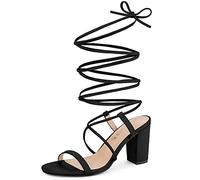 Allegra K Women's Strappy One Strap Lace Up Chunky Heels Sandals Black 8 UK/Label Size 10 US