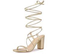 Allegra K Women's Strappy One Strap Lace Up Chunky Heels Sandals Gold 5 UK/Label Size 7 US