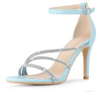 Allegra K Women's Strappy Rhinestone Open Toe Stiletto Heel Sandals, Sky blue, 4 UK