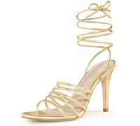 Allegra K Women's Strappy Slingback Stiletto Heel Lace Up Sandals Gold 7 UK/Label Size 9 US