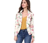 Allegra K Women's Suit Suede Blazers Notch Lapel Open-Front Allover Printed Blazers Jackets for Women White-Floral 16