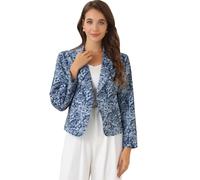 Allegra K Women's Suit Suede Blazers Notch Lapel Open-Front Allover Printed Blazers Jackets for Women Blue-Floral 8