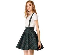 Allegra K Women's Tartan Plaid Button Decor Flare Skater Suspender Skirt - Multi - X-Large