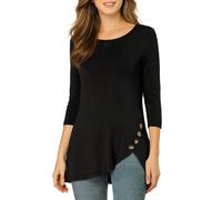 Allegra K Women's Tunic Tops Loose Fit Dressy High Low Round Neck 2025 Fall 3/4 Sleeve Long Shirt, Black, Large