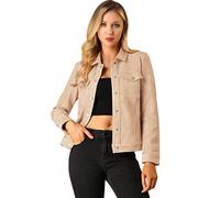 Allegra K Women's Turn-Down Collar Flap Pockets Snap Button Faux Suede Jacket Apricot Pink M